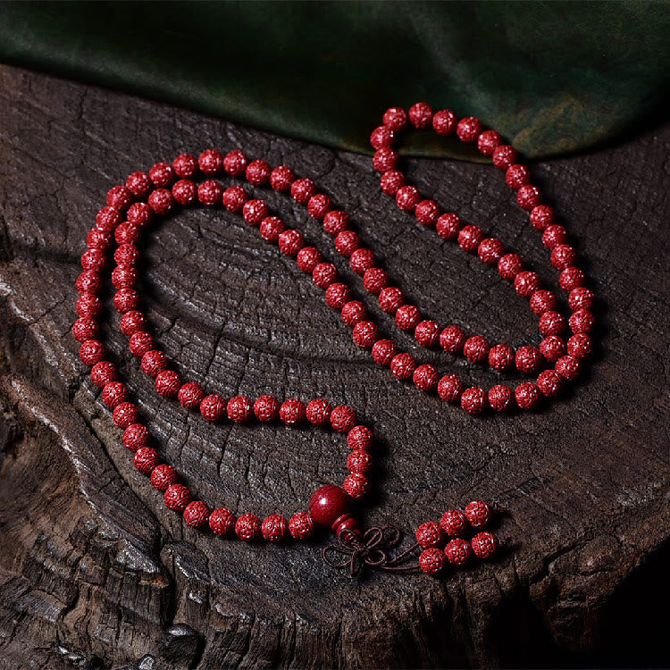 Bracelet de bénédiction gravé avec 108 Buddha Stones de Mala en cinabre et motif Om Mani Padme Hum - image 1