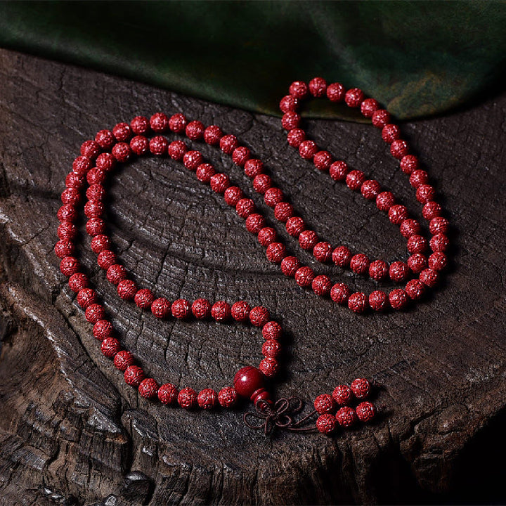 Bracelet de bénédiction gravé avec 108 Buddha Stones de Mala en cinabre et motif Om Mani Padme Hum - image 1