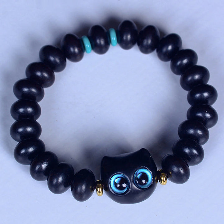 Bracelet Buddha Stones Bois d'ébène Verre Liuli Joli Chat Paix Équilibre - image 3