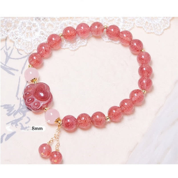 Bracelet d'amour en forme de patte de chat porte-bonheur en cristal rose et quartz fraise naturel de Buddha Stones - image 6