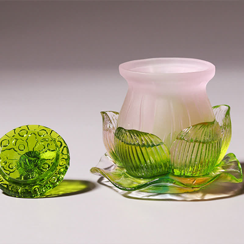 Pièce d'art en cristal Liuli faite à la main en forme de lotus Feng Shui pour la maison ou le bureau