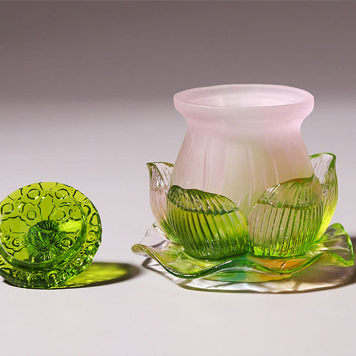 Pièce d'art en cristal Liuli faite à la main en forme de lotus Feng Shui pour la maison ou le bureau