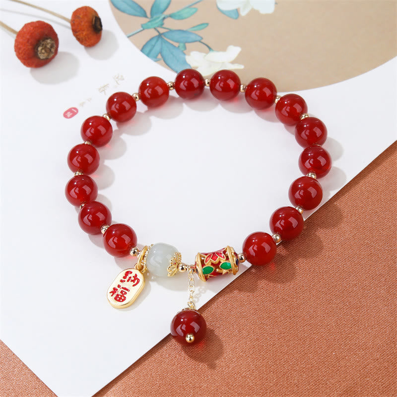 Bracelet porte-bonheur en jade et agate rouge naturelle