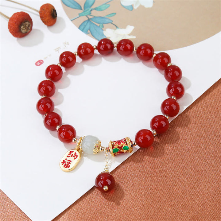 Bracelet porte-bonheur en jade et agate rouge naturelle