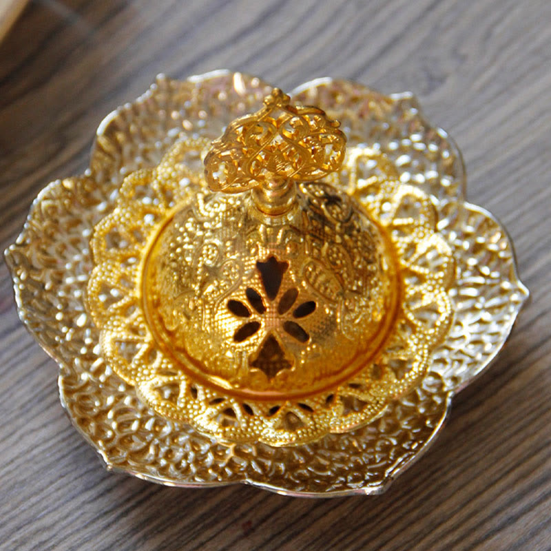 Brûleur d'encens spirituel en alliage de métal mini sous-verre en feuille d'or