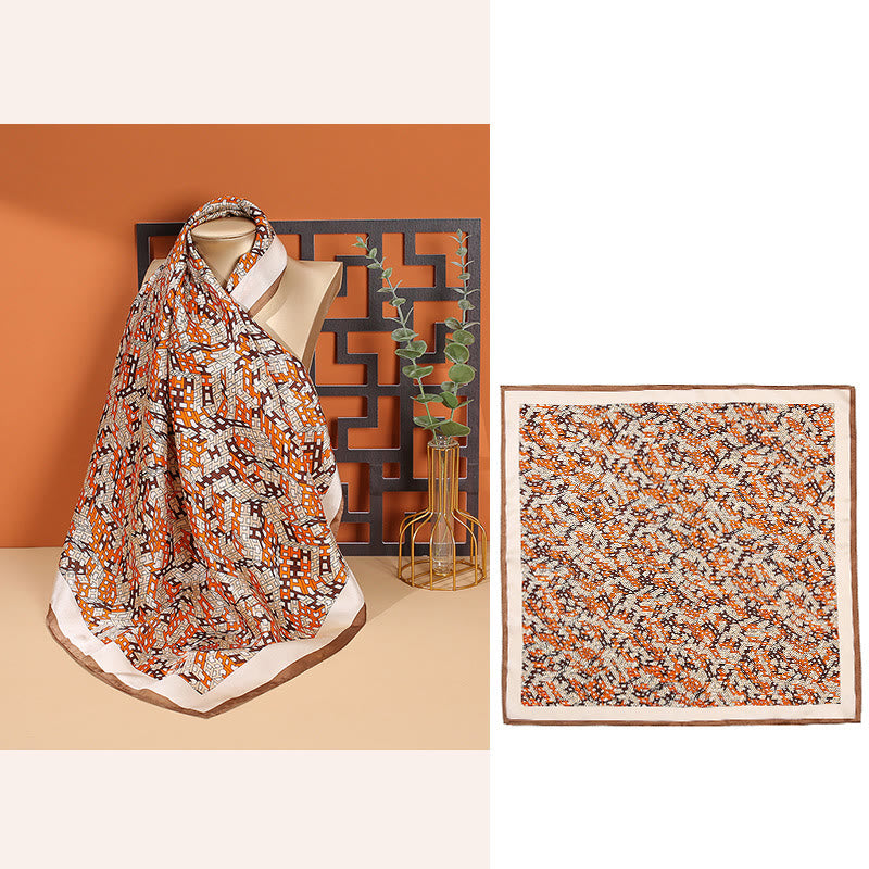 Foulard pour cheveux en soie de mûrier 100 % Buddha Stones et scène pastorale en montgolfière - Lettre H orange - image 18