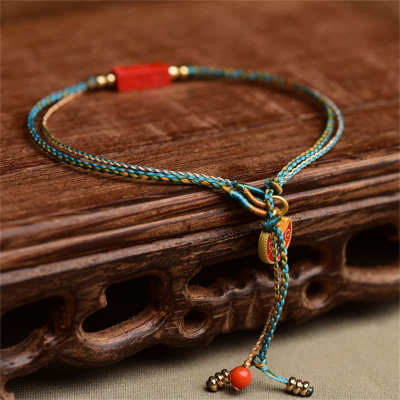 Bracelet tressé double couche fait main en cinabre avec Buddha Stones