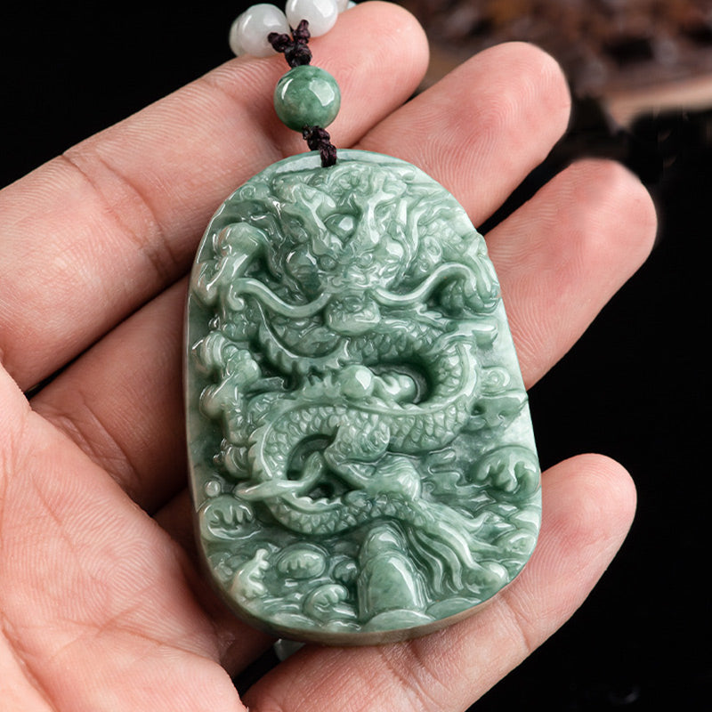 Collier de perles en jade avec pendentif en forme de dragon du zodiaque chinois et Buddha Stones - image 3