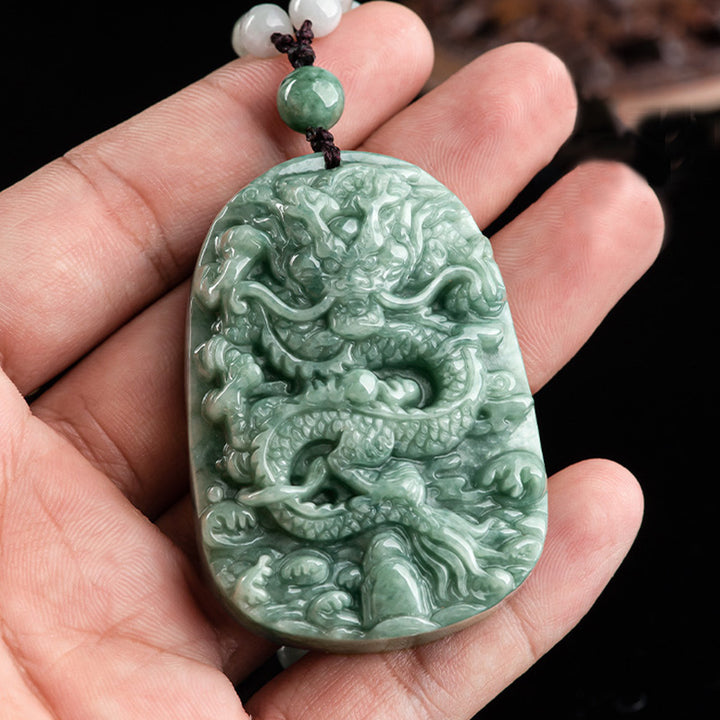Collier de perles en jade avec pendentif en forme de dragon du zodiaque chinois et Buddha Stones - image 3