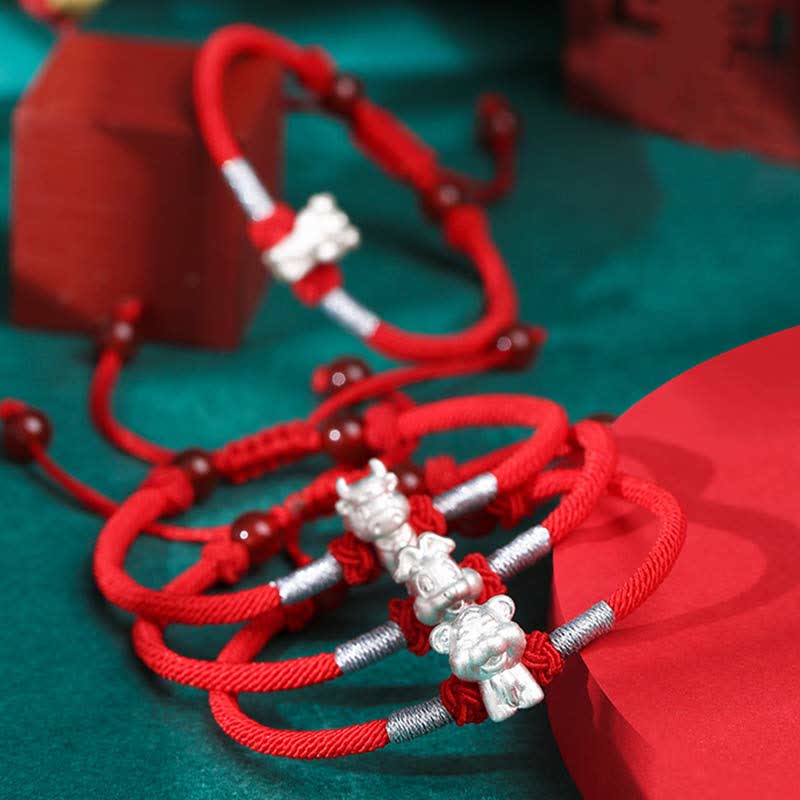 Bracelet en argent sterling 999 avec Buddha Stones et signe du zodiaque chinois, cordon rouge, force et chance - image 6
