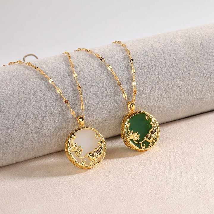 Collier pendentif porte-bonheur en jade naturel avec Buddha Stones et poisson Koi et lotus - image 9