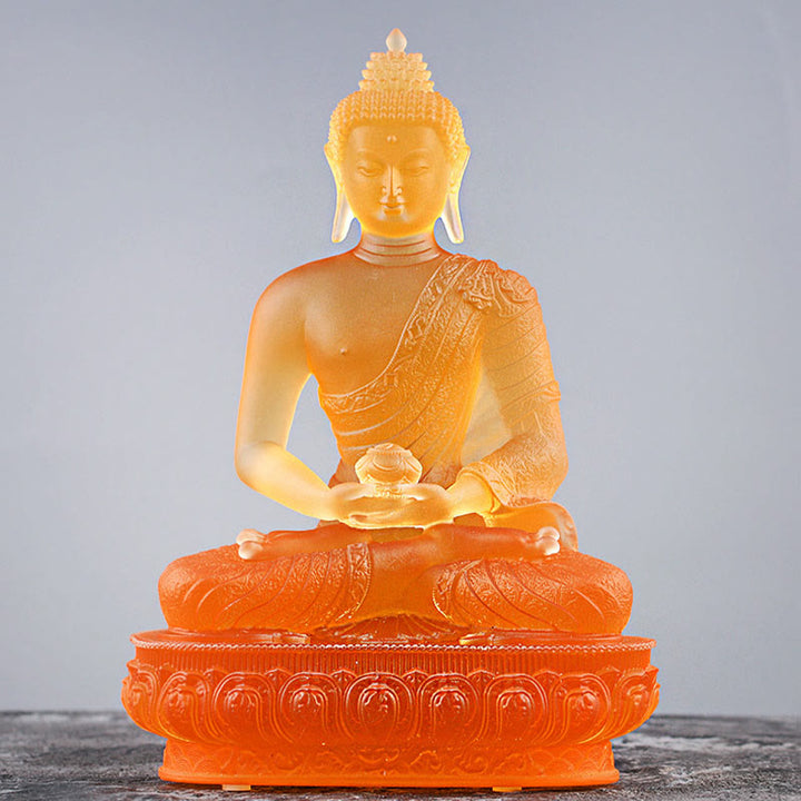 Buddha Stones Figurine de Bouddha faite à la main Pièce d'art Liuli Statue de sérénité Décoration d'offrande pour la maison - Bouddha orange - image 8