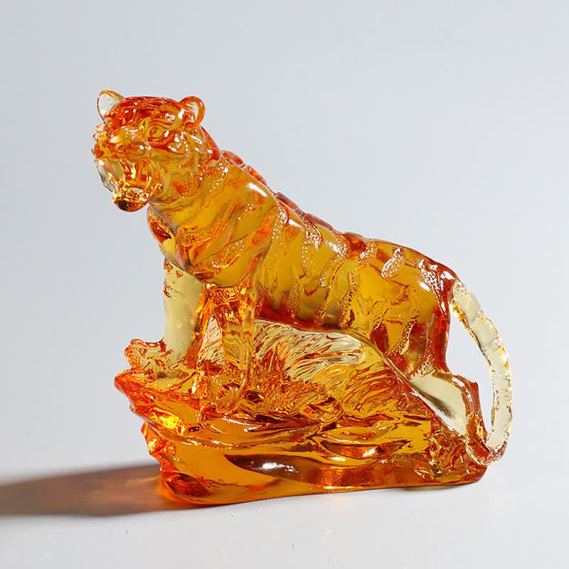 Pièce d'art en cristal de tigre Liuli faite à la main, protection de la décoration de la maison - Or - image 8