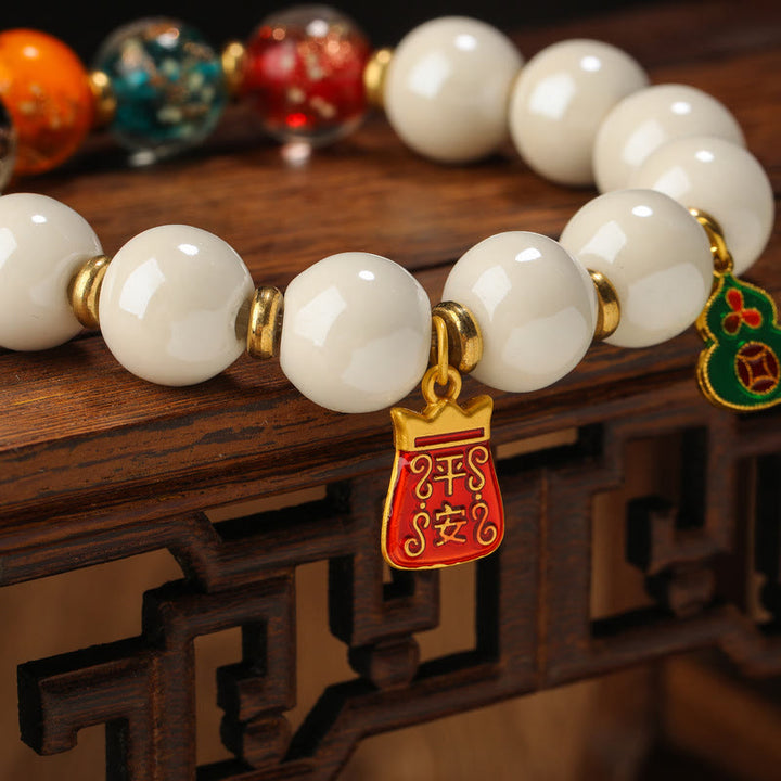 Buddha Stones Encens tibétain Cendres Porcelaine Lumineuse Fluorescente Perle de Verre Liuli Gourde Pièce de Cuivre Charm Bracelet de Paix