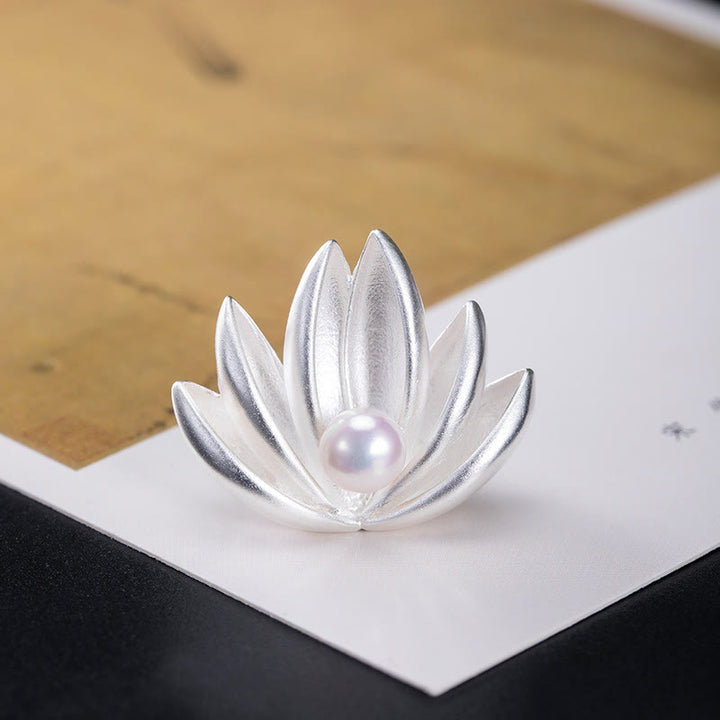 Buddha Stones Argent Sterling 925 Fleur de lotus Perle Nouveau départ Broche
