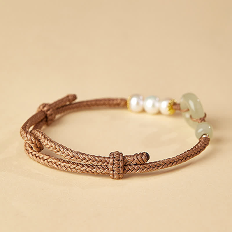 Bracelet porte-bonheur avec boucle de paix et perles de jade Hetian naturelles de Buddha Stones