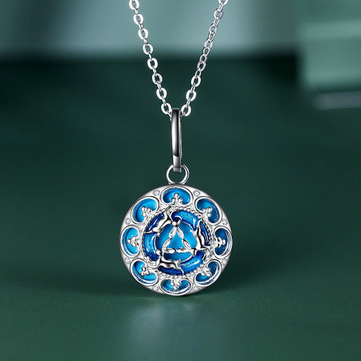 Collier pendentif en argent sterling 925 avec trois lapins en turquoise ronde de Buddha Stones - Turquoise (Purification ♥ Protection) - image 0