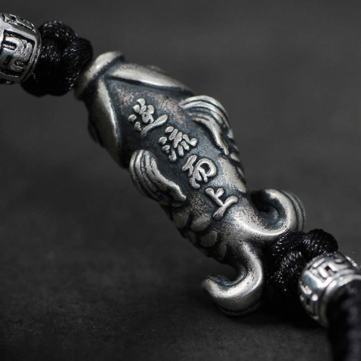 Bracelet tressé en argent avec motif poisson Koi et Buddha Stones