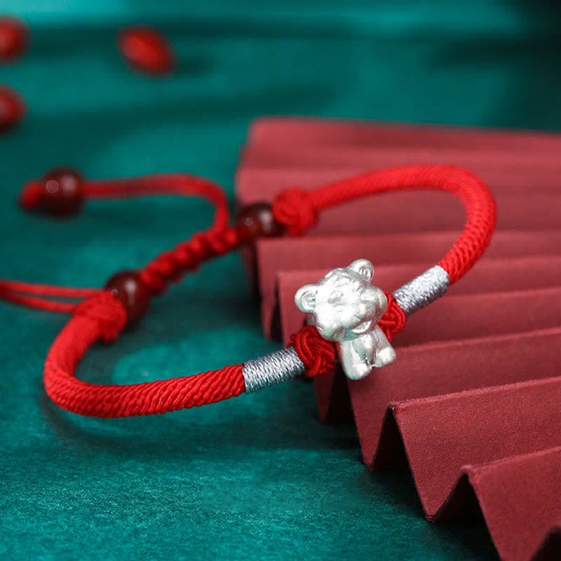 Bracelet en argent sterling 999 avec Buddha Stones et signe du zodiaque chinois, cordon rouge, force et chance