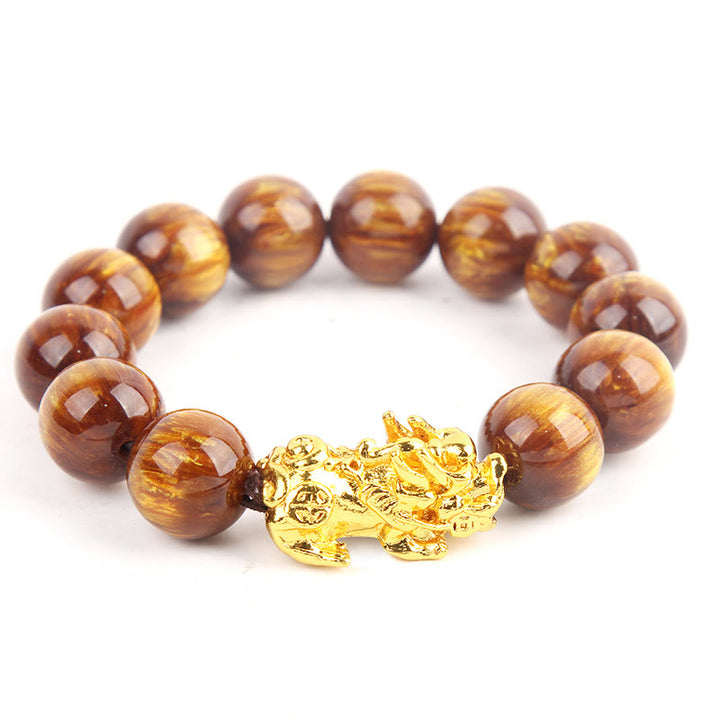 Bracelet Pixiu abondant en œil de tigre doré et Buddha Stones