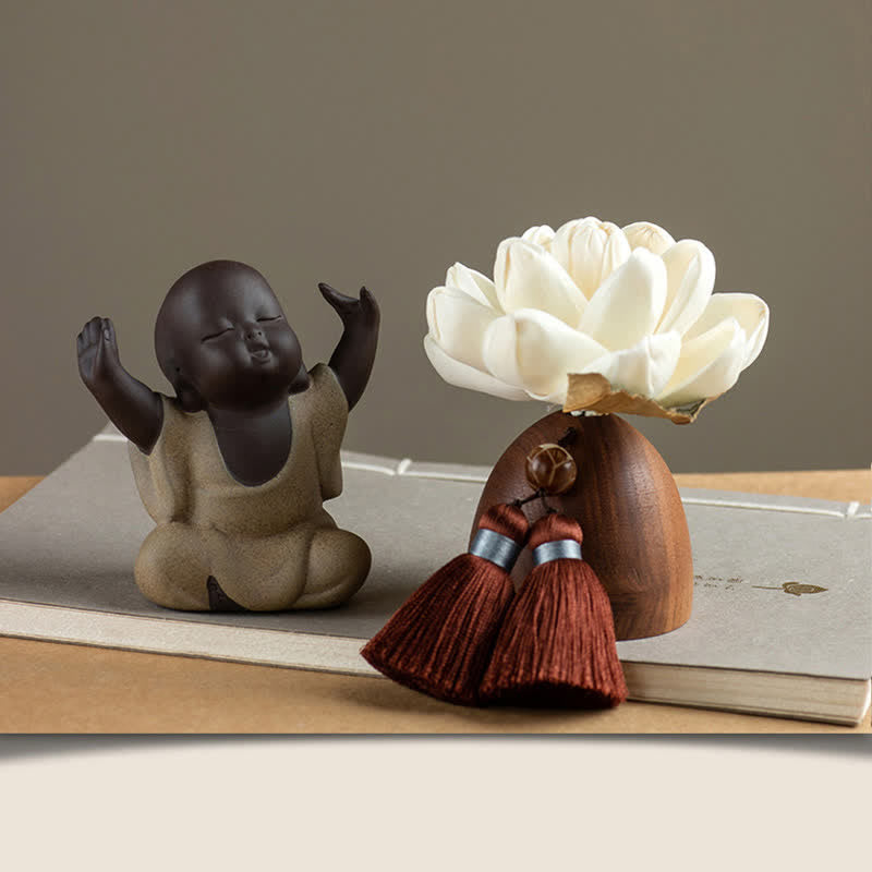Décorations de guérison apaisantes en forme de fleur de Bouddha en bois de pêcher noir - Petite Maitreya - image 9
