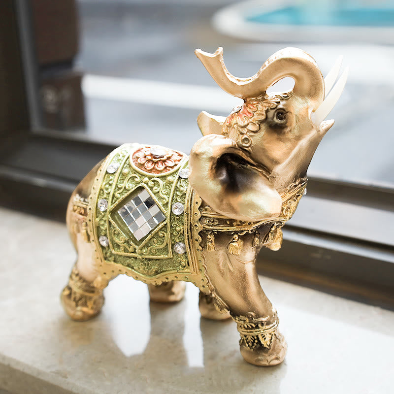 Statue d'éléphant vert Feng Shui porte-bonheur en Buddha Stones Sculpture Figurine de richesse Cadeau Décoration de la maison