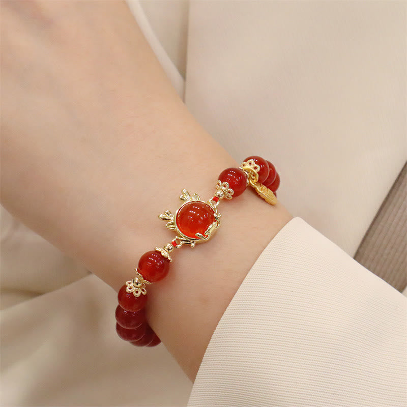 Bracelet de réussite avec boucle de paix en jade et agate rouge de l'année du dragon et des Buddha Stones