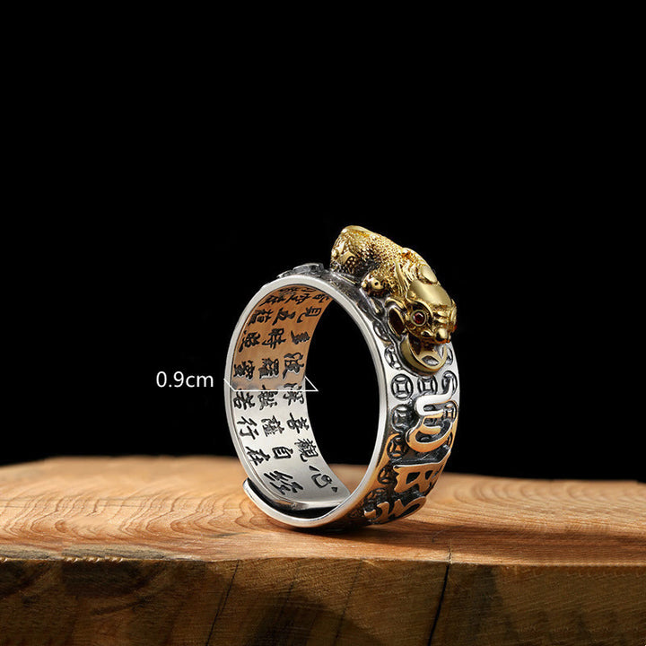 Bague de richesse tibétaine en argent sterling 990 Buddha Stones Om Mani Padme Hum PiXiu Dorje Vajra Heart Sutra gravé