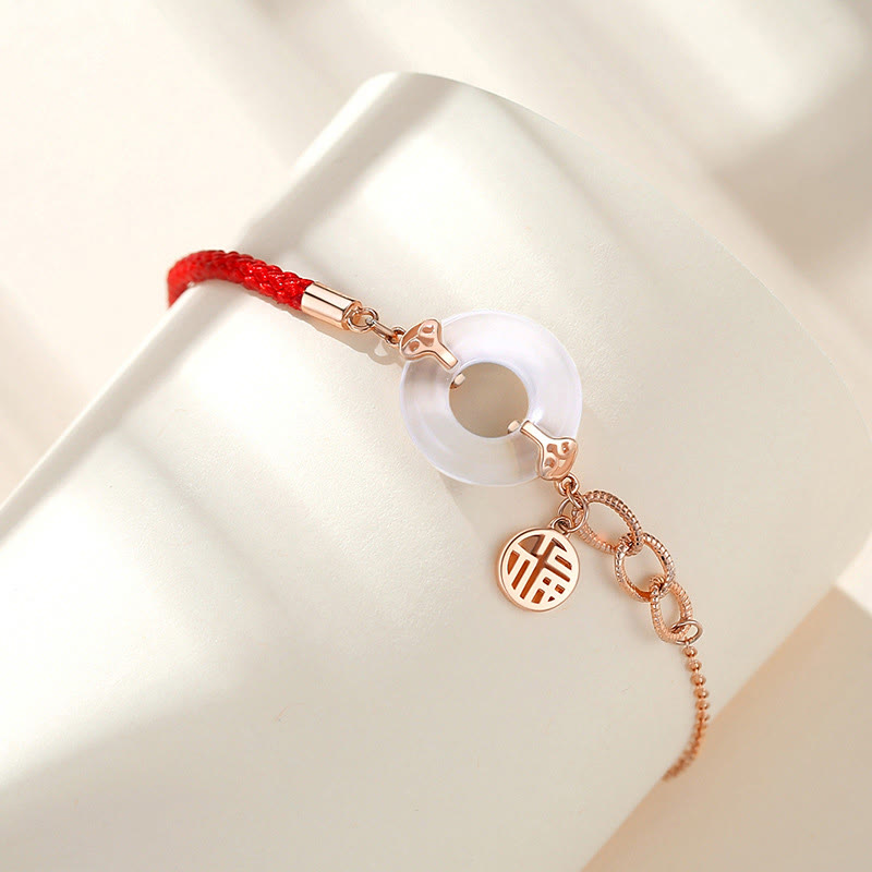 Bracelet d'harmonie en argent Buddha Stones 925 avec boucle de paix et calcédoine et caractère Fu