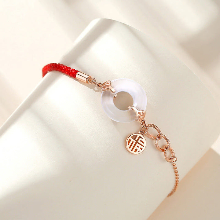 Bracelet d'harmonie en argent Buddha Stones 925 avec boucle de paix et calcédoine et caractère Fu