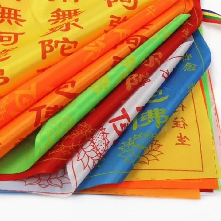 Buddha Stones Drapeau de prière tibétain à 7 couleurs, symbole du cheval du vent et du lotus, pour l'extérieur (21 pièces). - image 14