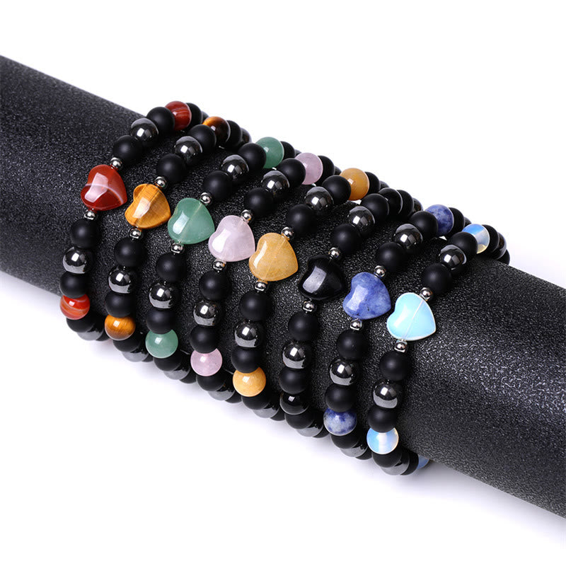 Bracelet de protection en forme de cœur Buddha Stones pierre d'onyx noir et œil de tigre en cristal