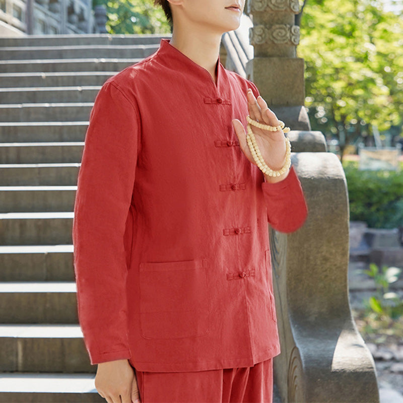 Ensemble pour homme en coton et lin avec Buddha Stones, pratique spirituelle zen, yoga, méditation, prière - Rouge - US/UK/AU48，EU58 (6XL) - image 4