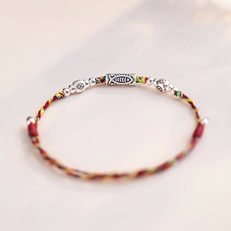 Bracelet de cheville tressé en argent sterling 925 avec poisson Koi et pierres de Buddha Stones