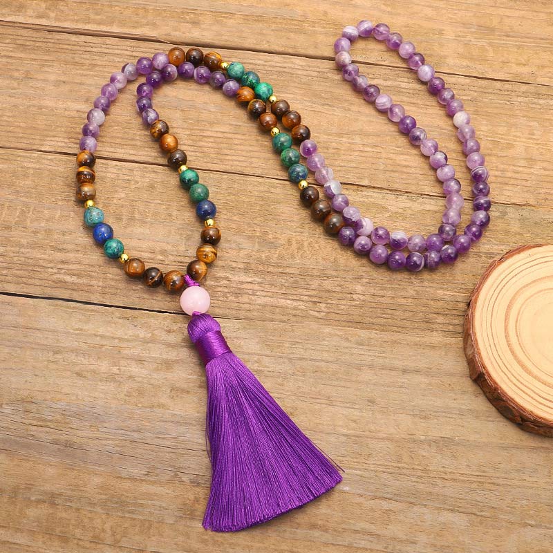 Ensemble Mala Purificateur Bracelet Améthyste Tibétain Buddha Stones