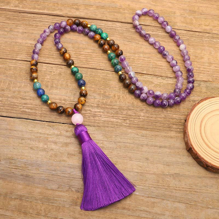 Ensemble Mala Purificateur Bracelet Améthyste Tibétain Buddha Stones