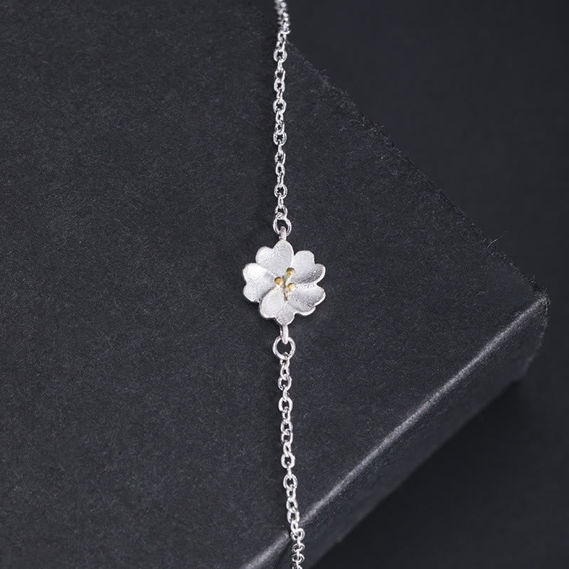 Bracelet chaîne de bénédiction en argent sterling 925 avec Buddha Stones et fleurs de cerisier