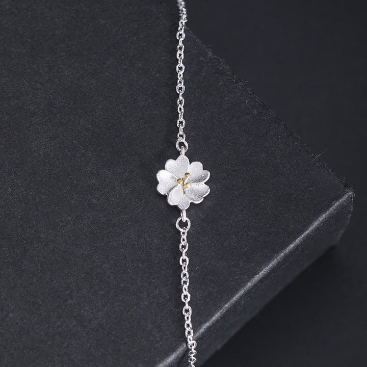 Bracelet chaîne de bénédiction en argent sterling 925 avec Buddha Stones et fleurs de cerisier