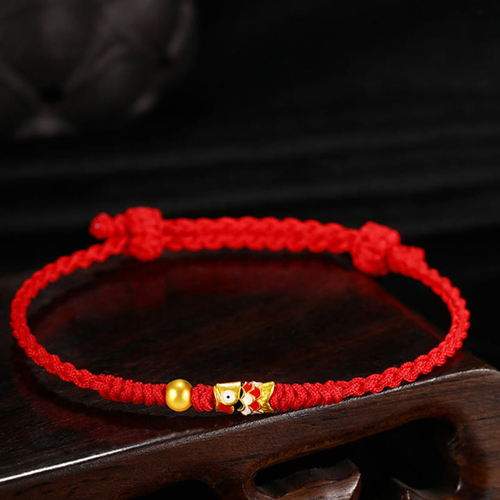 Bracelet tressé artisanal en or 999 avec poisson Koi et Buddha Stones