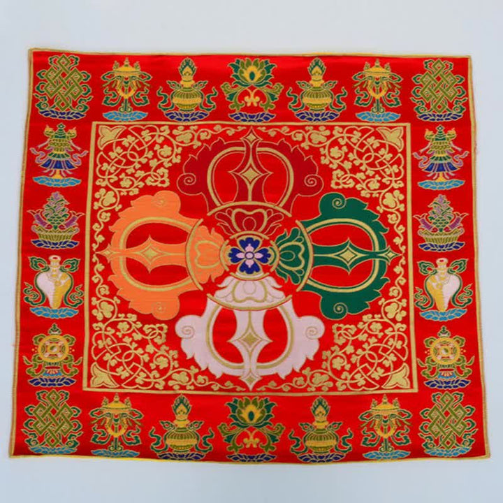 Tapis d'autel de prière à nœuds sans fin en forme de fleur, chemin de table pour méditation de guérison et 8 symboles de bon augure