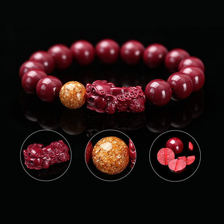 Bracelet Buddha Stones en cinabre et pierres de Bouddha Pixiu Calm