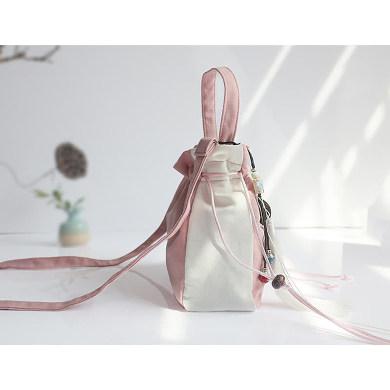 Sac à main en toile brodé à la main avec Buddha Stones et fleurs