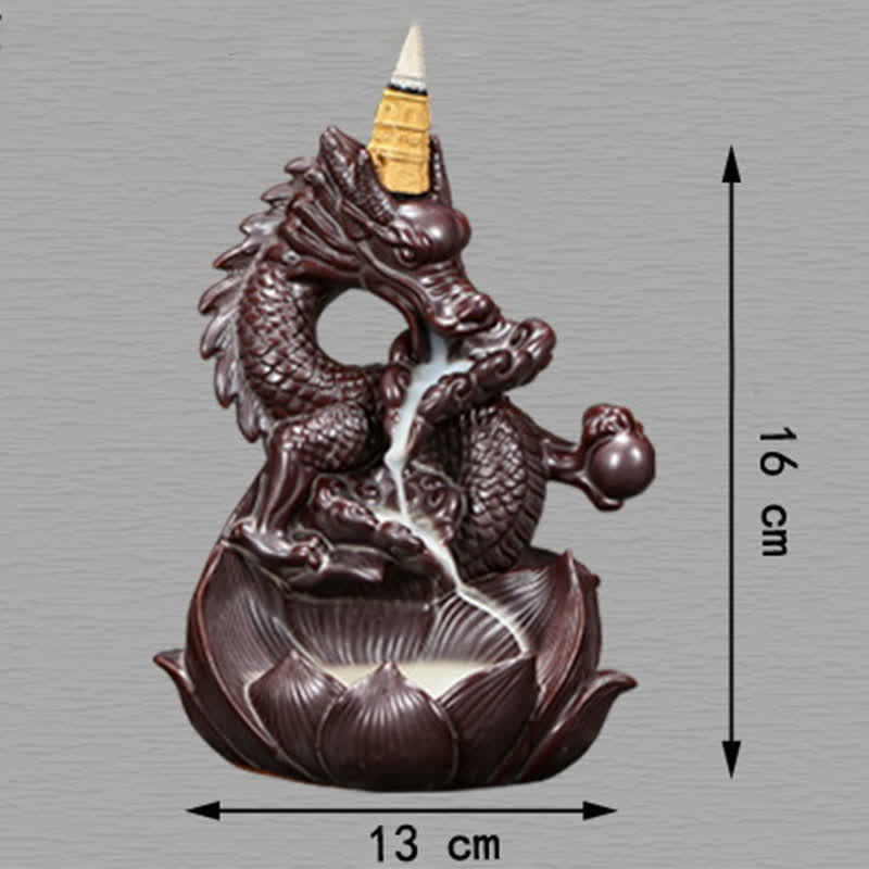 Brûleur d'encens en céramique à motif de dragon et de lotus