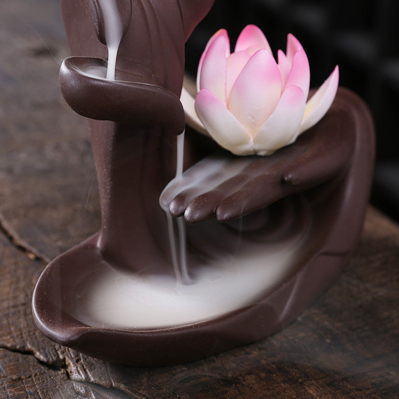 Brûleur d'encens Buddha Stones avec bénédiction du lotus - image 1