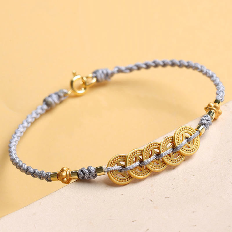 Bracelet tressé en corde bleue avec perles et arbre de fortune en cuivre et Buddha Stones