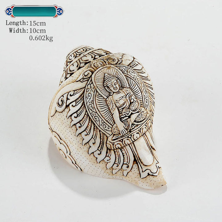 Décoration de richesse tibétaine gravée à la main, bouddha Shankha Avalokitesvara, coquille de conque - Sakyamuni 15*10cm - image 7