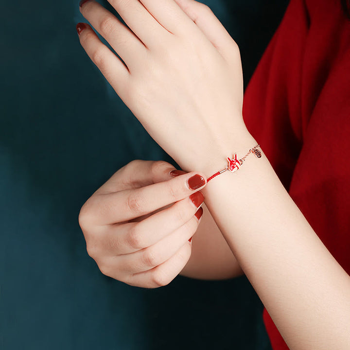 Bracelet chaîne en fil rouge Buddha Stones en argent sterling 925 changeant de couleur, signe du zodiaque chinois, protection de la chance