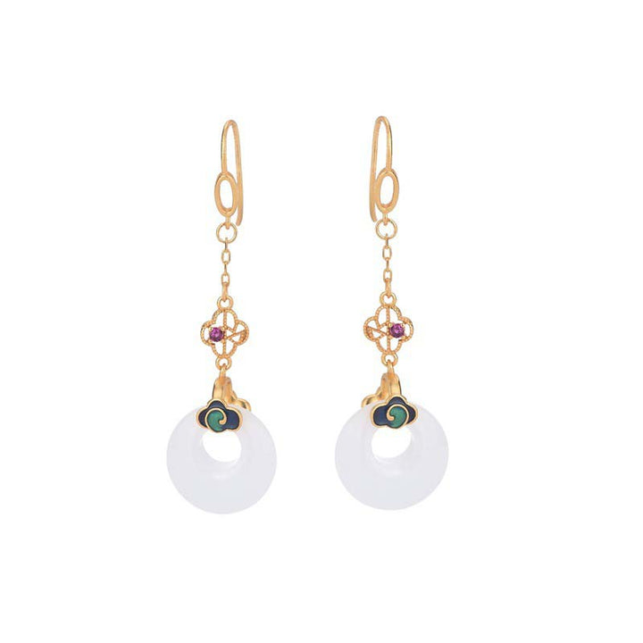 Boucles d'oreilles pendantes Feng Shui en jade blanc