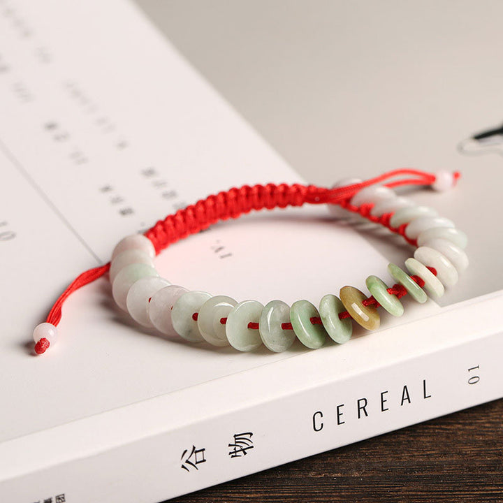 Bracelet de protection en fil rouge Buddha Stones en jade rond naturel