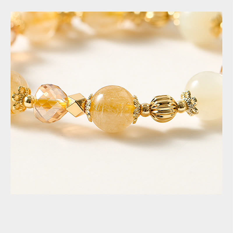 Bracelet porte-bonheur en quartz rutile doré plaqué or 14 carats de Buddha Stones